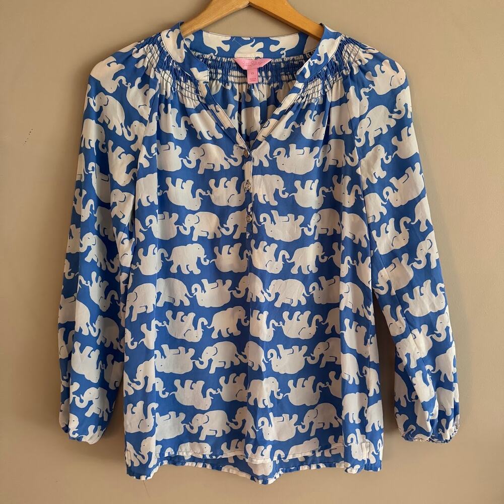 Lilly Pulitzer Blue and White Elephant Blouse